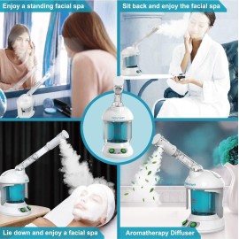 Facial Steamer - DENFANY Nano Ionic Face Steamer with Extendable 360 Rotating Arm - Portable Facial Steamer for Personal Care at Home or Salon (Blue) Facial Steamer - DENFANY Nano Ionic Face Steamer with Extendable 360 Rotating Arm - Portable Facial Steamer for Personal Care at Home or Salon (Blue)