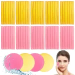 120 Pcs Facial Sponge Compressed,Face Cleansing Sponge Makeup Removal Sponge Pad,Exfoliating Wash Round Sponge for Women,Girls(Pink,Yellow)