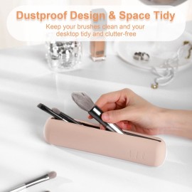 FERYES Travel Makeup Brush Holder, Magnetic Anti-fall Out Silicon Portable Cosmetic Face Brushes Holder, Soft and Sleek Makeup Tools Organizer for Travel-Khaki FERYES Travel Makeup Brush Holder, Magnetic Anti-fall Out Silicon Portable Cosmetic Face Brushes Holder, Soft and Sleek Makeup Tools Organizer for Travel-Khaki