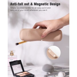 FERYES Travel Makeup Brush Holder, Magnetic Anti-fall Out Silicon Portable Cosmetic Face Brushes Holder, Soft and Sleek Makeup Tools Organizer for Travel-Khaki FERYES Travel Makeup Brush Holder, Magnetic Anti-fall Out Silicon Portable Cosmetic Face Brushes Holder, Soft and Sleek Makeup Tools Organizer for Travel-Khaki