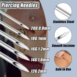 YONGDA 100pcs Piercing Needles Mixed 12G 14G 16G 18G 20G Hollow Needles for All Piercings YONGDA 100pcs Piercing Needles Mixed 12G 14G 16G 18G 20G Hollow Needles for All Piercings