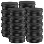 20 Pcs 2 Ounce Aluminum Tin Jars Containers Leak Proof Cosmetic Tin Jars Containers Round Screw Lids for Cosmetic, Salves, Balms, Lip Balm or Others, 60mL Black