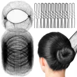 FANDAMEI Hair Nets, U Shaped Hair Pins Set - 20 Invisible Elastic Mesh Nets, 40 Bun Maker Pins for Women, Girls, Ballet Dance (Black)