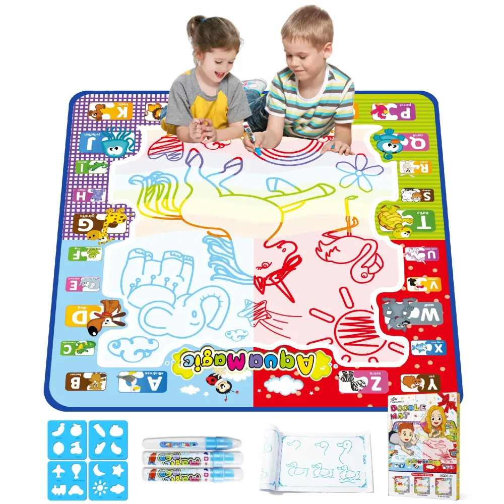 Jasonwell Aqua Water Doodle Mat 31x31 Inches Large Magic Drawing Doodling Mat Coloring Mat Educational Toys Christmas Birthday Gifts for Kids Toddler Boys Girls Age 2 3 4 5 6 7 8 Year Old (Alphabet)