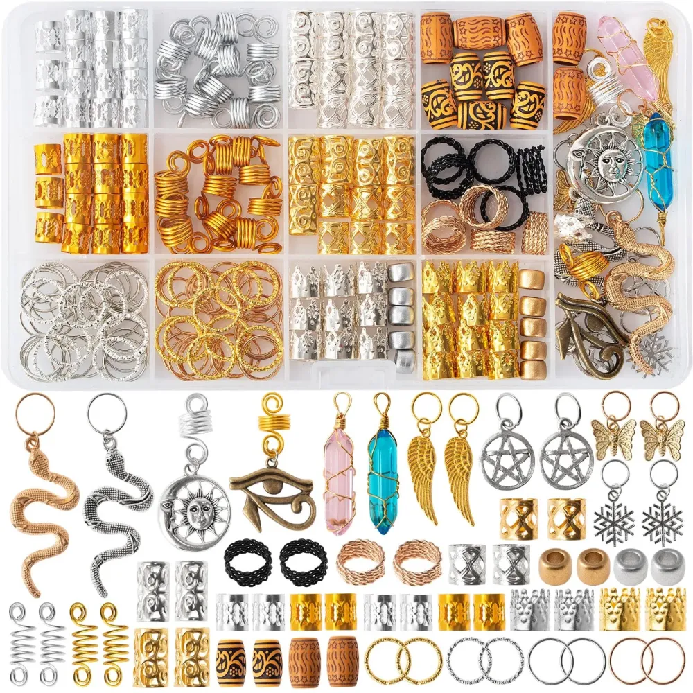 200pcs Hair Beads Jewelry, Dreadlocks Gem Crystal Charms, Metal Coils Rings, Gold And Silver Pendants,Braid Cuffs,Clips,Loc Tube Bead Braid Accessories for Braids Decoration 200pcs Hair Beads Jewelry, Dreadlocks Gem Crystal Charms, Metal Coils Rings, Gold And Silver Pendants,Braid Cuffs,Clips,Loc Tube Bead Braid Accessories for Braids Decoration