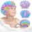 3 Pcs Kids Shower Caps for Girls - Cute Rainbow Hair Cap With Wide Elastic Band, Plastic Reusable Waterproof Toddler Bath Cap, Large for Women (Mermaid)