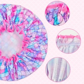 3 Pcs Kids Shower Caps for Girls - Cute Rainbow Hair Cap With Wide Elastic Band, Plastic Reusable Waterproof Toddler Bath Cap, Large for Women (Mermaid) 3 Pcs Kids Shower Caps for Girls - Cute Rainbow Hair Cap With Wide Elastic Band, Plastic Reusable Waterproof Toddler Bath Cap, Large for Women (Mermaid)