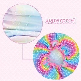 3 Pcs Kids Shower Caps for Girls - Cute Rainbow Hair Cap With Wide Elastic Band, Plastic Reusable Waterproof Toddler Bath Cap, Large for Women (Mermaid) 3 Pcs Kids Shower Caps for Girls - Cute Rainbow Hair Cap With Wide Elastic Band, Plastic Reusable Waterproof Toddler Bath Cap, Large for Women (Mermaid)