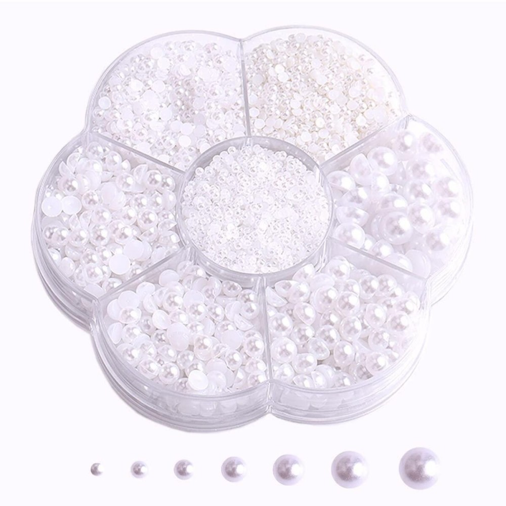 5800Pcs Half Pearls for Crafts, Flatback Pearls for Artwork Making, DIY Rhinestones Accessory Nail Art, Face Gems Jewels Flat Back Craft Pearls for Artist Creative - White 5800Pcs Half Pearls for Crafts, Flatback Pearls for Artwork Making, DIY Rhinestones Accessory Nail Art, Face Gems Jewels Flat Back Craft Pearls for Artist Creative - White