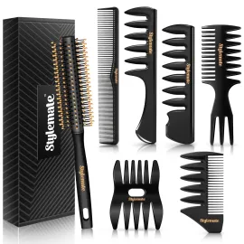 Stylemate Men\'s Hair Styling Combs and Brush Set - Roller Brush for Adding Volume, Pompadour, Slicked-back, Fauxhawk, Undercut Styling Combs