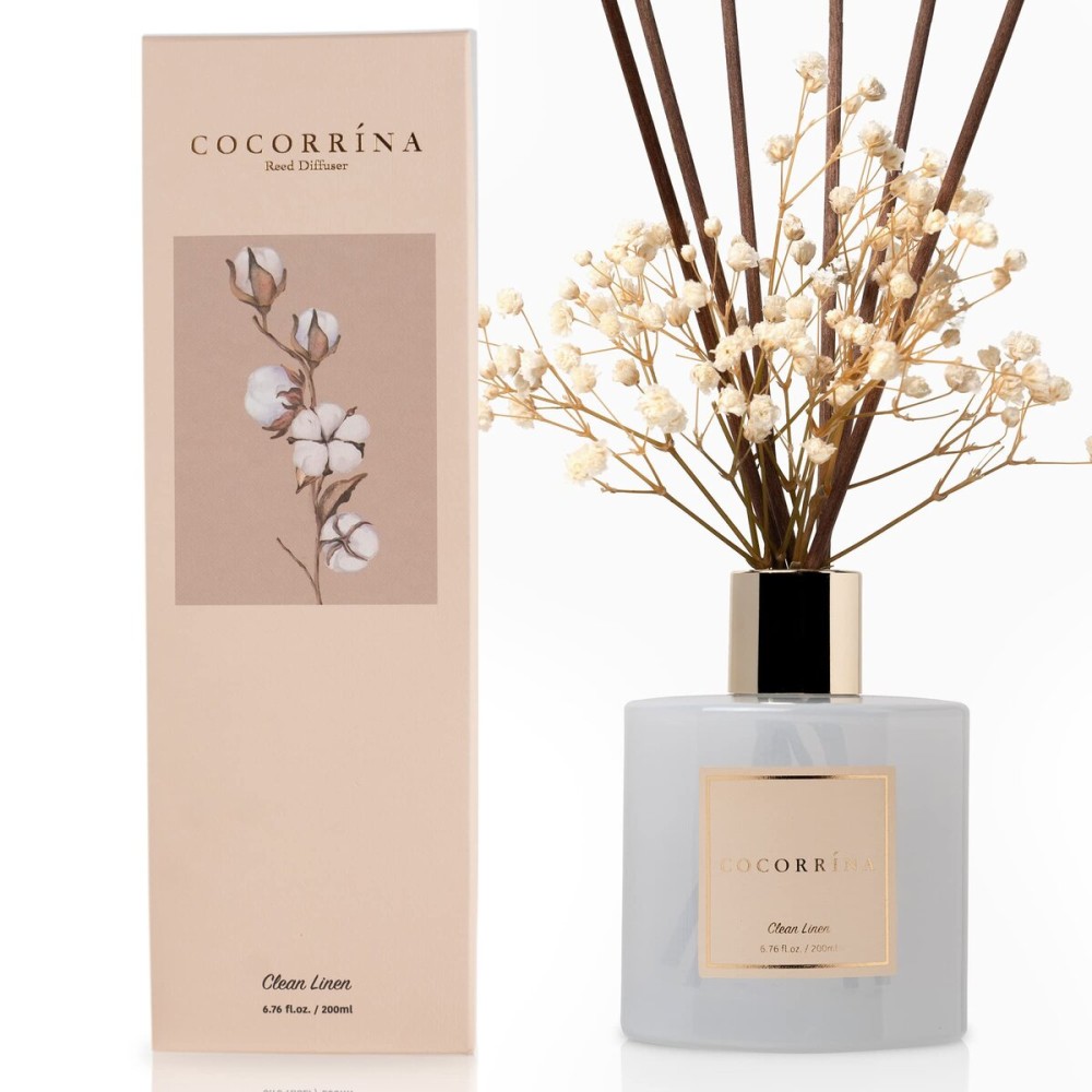 Cocorrna Reed Diffuser Set, 6.7 oz Clean Linen Scented Diffuser with Sticks Home Fragrance Reed Diffuser for Bathroom Shelf Decor Cocorrna Reed Diffuser Set, 6.7 oz Clean Linen Scented Diffuser with Sticks Home Fragrance Reed Diffuser for Bathroom Shelf Decor