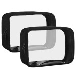 Moyad TSA Approved Clear Toiletry Bag, 2 Pack Quart Size 3-1-1 Liquids Pouch for Travel, Transparent Makeup & Cosmetic Organizer for Women Men, Black