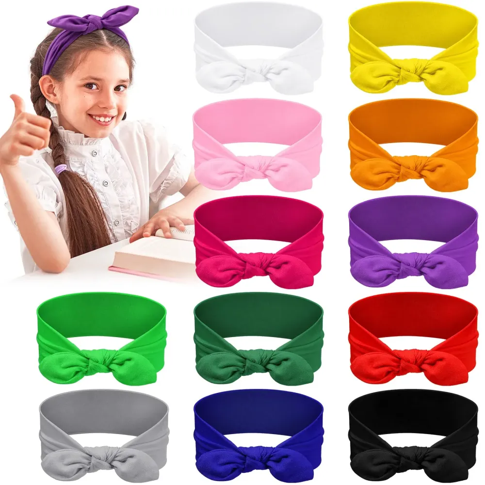 Giegxin 12 Pack Colorful Polyester Cloth Headbands for Girls Removable Rabbit Ear Bow Hairbands Hair Accessories, 12 Colors Giegxin 12 Pack Colorful Polyester Cloth Headbands for Girls Removable Rabbit Ear Bow Hairbands Hair Accessories, 12 Colors