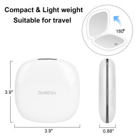 deweisn Compact Mirror, Lighted Travel Makeup Mirror with 1X/10X Magnifying Double Sided Dimmable Portable Pocket for Handbag and Pocket, USB Charging(White)