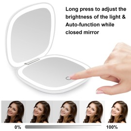 deweisn Compact Mirror, Lighted Travel Makeup Mirror with 1X/10X Magnifying Double Sided Dimmable Portable Pocket for Handbag and Pocket, USB Charging(White)