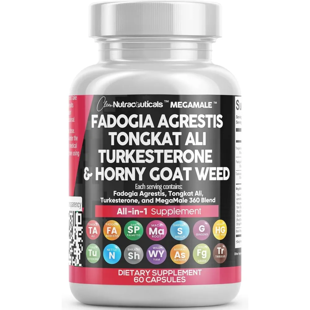 Clean Nutraceuticals Fadogia Agrestis Tongkat Ali Turkesterone Supplement with Horny Goat Weed, Saw Palmetto, Maca Root, Siberian Ginseng, Tribulus Terrestris, Fenugreek, Wild Yam - 60 Count Clean Nutraceuticals Fadogia Agrestis Tongkat Ali Turkesterone Supplement with Horny Goat Weed, Saw Palmetto, Maca Root, Siberian Ginseng, Tribulus Terrestris, Fenugreek, Wild Yam - 60 Count