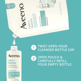 Aveeno Calm + Restore Nourishing Oat Facial Cleanser for Sensitive Skin, Gentle Face Wash with Nourishing Oat & Calming Feverfew, Hypoallergenic, Fragrance-Free, Refill Pouch, 16 fl. oz Aveeno Calm + Restore Nourishing Oat Facial Cleanser for Sensitive Skin, Gentle Face Wash with Nourishing Oat & Calming Feverfew, Hypoallergenic, Fragrance-Free, Refill Pouch, 16 fl. oz