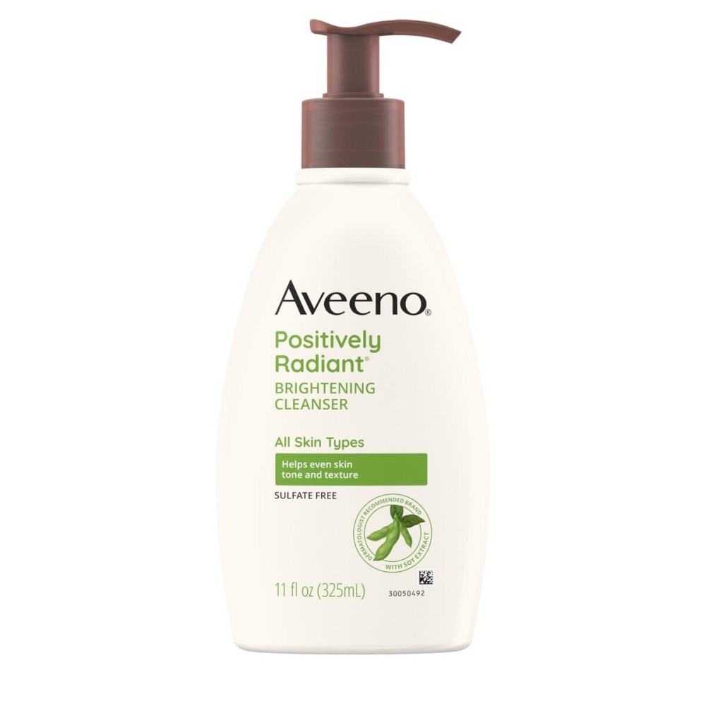 Aveeno Positively Radiant Brightening Facial Cleanser for Sensitive Skin, Targets Dull Skin, Moisture Rich Soy Extract, Non-Comedogenic, Oil- & Soap-Free, Hypoallergenic, 11 Fl. Oz Aveeno Positively Radiant Brightening Facial Cleanser for Sensitive Skin, Targets Dull Skin, Moisture Rich Soy Extract, Non-Comedogenic, Oil- & Soap-Free, Hypoallergenic, 11 Fl. Oz