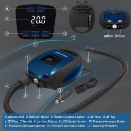 Polotrag Paddle Board Pump, SUP Electric Pump, Professional 20 PSI Portable Air Compressor with Auto-Off, Deflation Function and 12V Car DC Air Pump for Inflatables, Kayaks and Boats Polotrag Paddle Board Pump, SUP Electric Pump, Professional 20 PSI Portable Air Compressor with Auto-Off, Deflation Function and 12V Car DC Air Pump for Inflatables, Kayaks and Boats