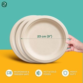 ECO SOUL Compostable 9 Inch Biodegradable Disposable Paper Plates | Eco-Friendly Dinner, Party, Wedding, Event