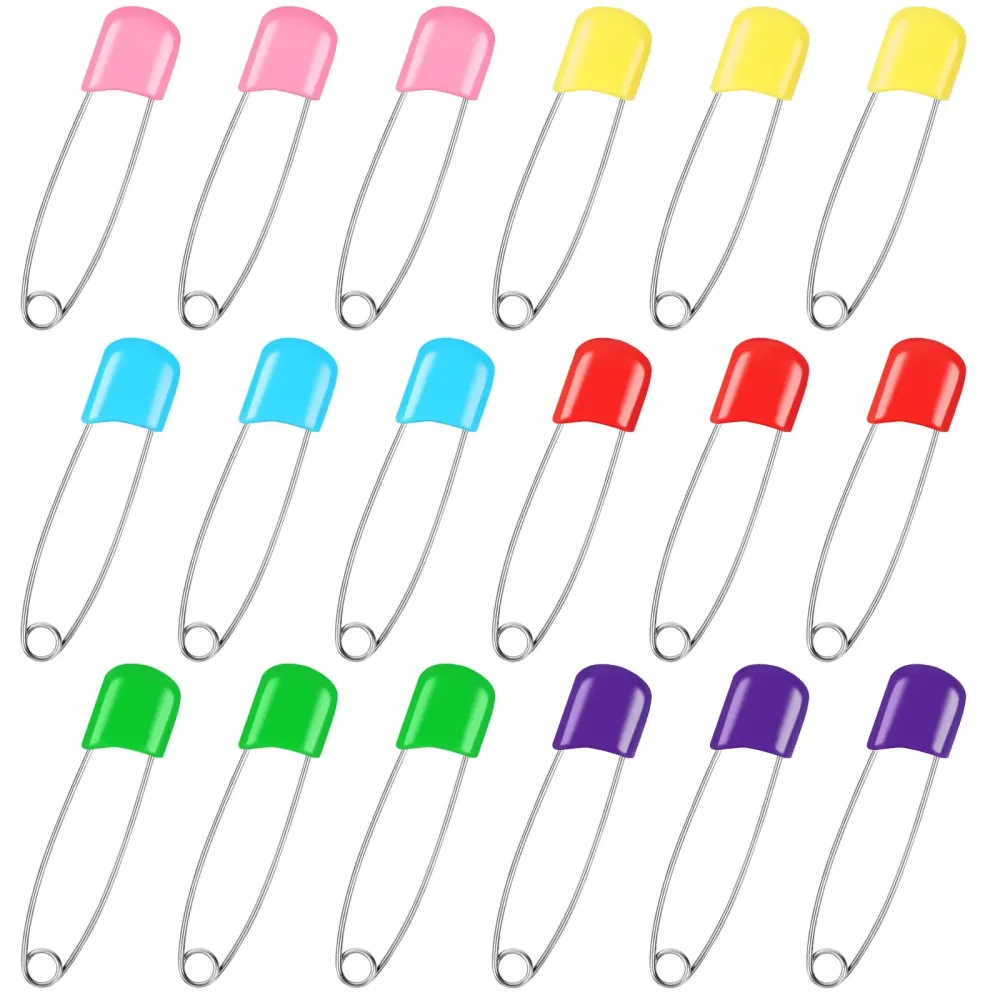 100 Pcs Diaper Pins, 2.2in Diaper Pins for Cloth Diapers Heavy Duty, Stainless Steel Baby Safety Pins, Plastic Head Baby Pins with Safe Locking Closures (6 Colors)