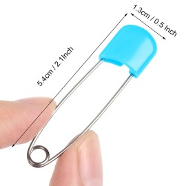 100 Pcs Diaper Pins, 2.2in Diaper Pins for Cloth Diapers Heavy Duty, Stainless Steel Baby Safety Pins, Plastic Head Baby Pins with Safe Locking Closures (6 Colors)