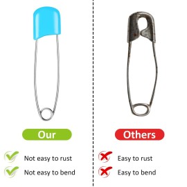 100 Pcs Diaper Pins, 2.2in Diaper Pins for Cloth Diapers Heavy Duty, Stainless Steel Baby Safety Pins, Plastic Head Baby Pins with Safe Locking Closures (6 Colors)