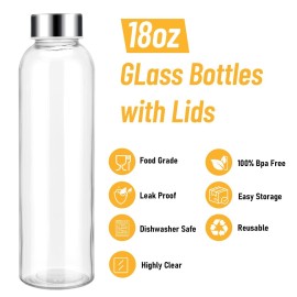 Sursip 18oz Glass Water Bottle Set of 6, Clear glass juice bottle for juicingReusable Drinking Bottles with Stainless Steel LidBeverage Storage Containers for Refrigerator-BPA FreeLeak Proof Sursip 18oz Glass Water Bottle Set of 6, Clear glass juice bottle for juicingReusable Drinking Bottles with Stainless Steel LidBeverage Storage Containers for Refrigerator-BPA FreeLeak Proof
