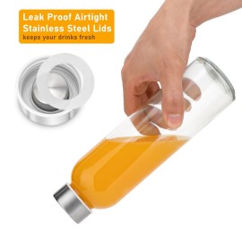 Sursip 18oz Glass Water Bottle Set of 6, Clear glass juice bottle for juicingReusable Drinking Bottles with Stainless Steel LidBeverage Storage Containers for Refrigerator-BPA FreeLeak Proof Sursip 18oz Glass Water Bottle Set of 6, Clear glass juice bottle for juicingReusable Drinking Bottles with Stainless Steel LidBeverage Storage Containers for Refrigerator-BPA FreeLeak Proof