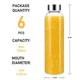 Sursip 18oz Glass Water Bottle Set of 6, Clear glass juice bottle for juicingReusable Drinking Bottles with Stainless Steel LidBeverage Storage Containers for Refrigerator-BPA FreeLeak Proof Sursip 18oz Glass Water Bottle Set of 6, Clear glass juice bottle for juicingReusable Drinking Bottles with Stainless Steel LidBeverage Storage Containers for Refrigerator-BPA FreeLeak Proof