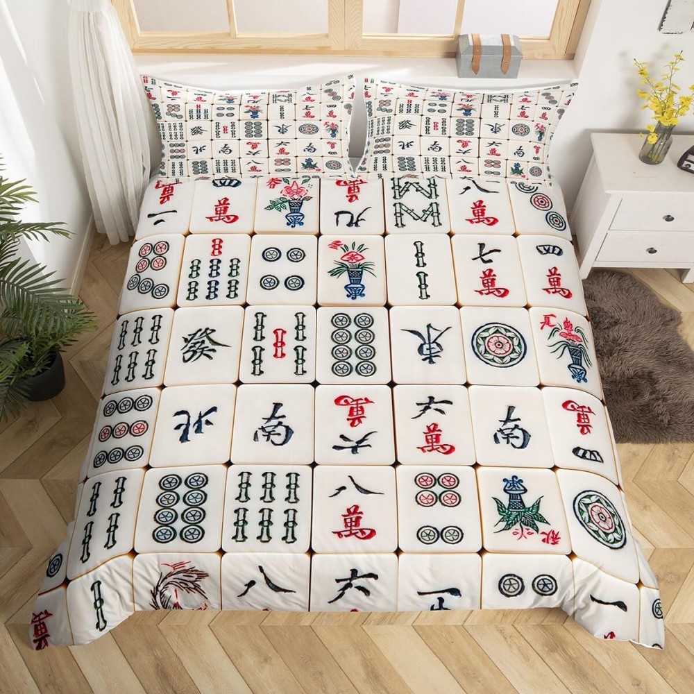 Cute Chinese Game Duvet Cover Queen Size Mahjong Comforter Cover with 2 Pillowcase for Teens Adults Kids Game Playing Bedding Set Green Red Breathable 3 Pieces Decorative Bed Cover(No Comforter) Cute Chinese Game Duvet Cover Queen Size Mahjong Comforter Cover with 2 Pillowcase for Teens Adults Kids Game Playing Bedding Set Green Red Breathable 3 Pieces Decorative Bed Cover(No Comforter)