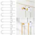6 Packs Sliding Cabinet Locks, Modacraft Baby Proofing U-Shaped Child Safety Latches Adjustable White Locks for Handles Knobs Drawers Closet Cupboard