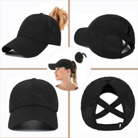 Womens Ponytail Hat Baseball Cap, Adjustable Criss Cross Baseball Cap High Bun Unisex Quick Drying Trucker Hats (ZBlack, One Size) Womens Ponytail Hat Baseball Cap, Adjustable Criss Cross Baseball Cap High Bun Unisex Quick Drying Trucker Hats (ZBlack, One Size)