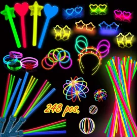 248 PCS Glow Sticks Party Pack - That Includes, 100 Pcs 8 Inch Glow sticks, 6 Pcs Glow Sticks Wands - Create Glow In The Dark Necklaces, Bracelets. Neon Light Sticks Decoration For Parties Favors Glow