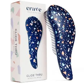 Crave Naturals Glide Thru Hair Brush - Detangler Brush for Curly, Straight, Wet or Dry Hair - Gentle Detangling Brushes for Adults, Kids, Toddlers - Hair Accessories for Women, 7.5x3 - Terazzo