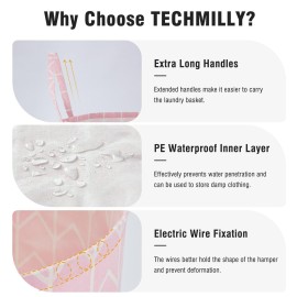 TECHMILLY Large Storage Basket for Girls and Boys, Collapsible Laundry Hamper with Long Handles, Toy Bins for Nursery, Kids Room Dcor