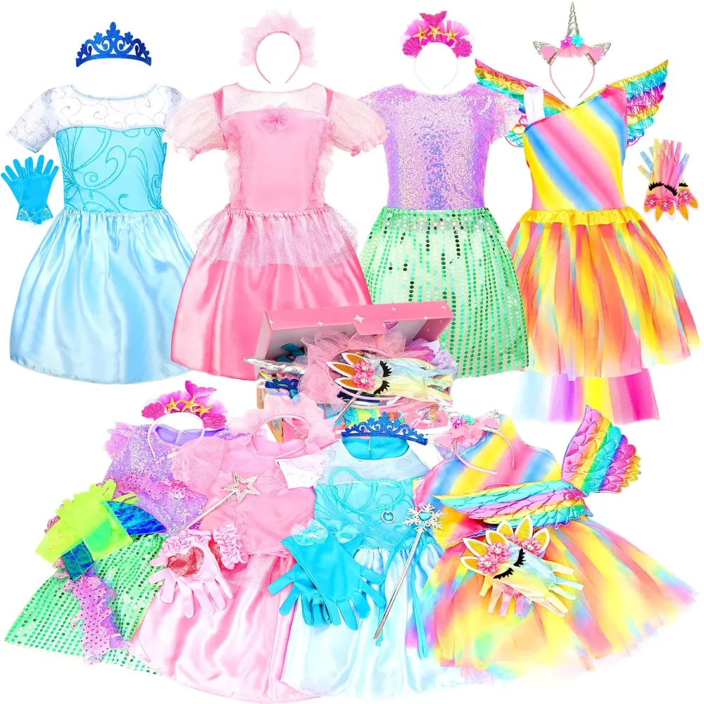 LIMIROLER Princess Dress Up Clothes for Little Girls Princess Costume Toys Gift Set for Girls 3-6 years old Pretend Play Toddlers Role Play Gift Toy Set LIMIROLER Princess Dress Up Clothes for Little Girls Princess Costume Toys Gift Set for Girls 3-6 years old Pretend Play Toddlers Role Play Gift Toy Set