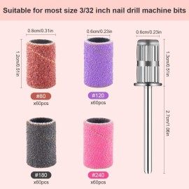 Rolybag Sanding Bands for Nail Drill Nail Sanding Bands Professional Sanding bit Nails 240 Pieces 4 Color Coarse Fine Grit Efile Sand Set 80120180240 2 Pieces Nail Drill Bits