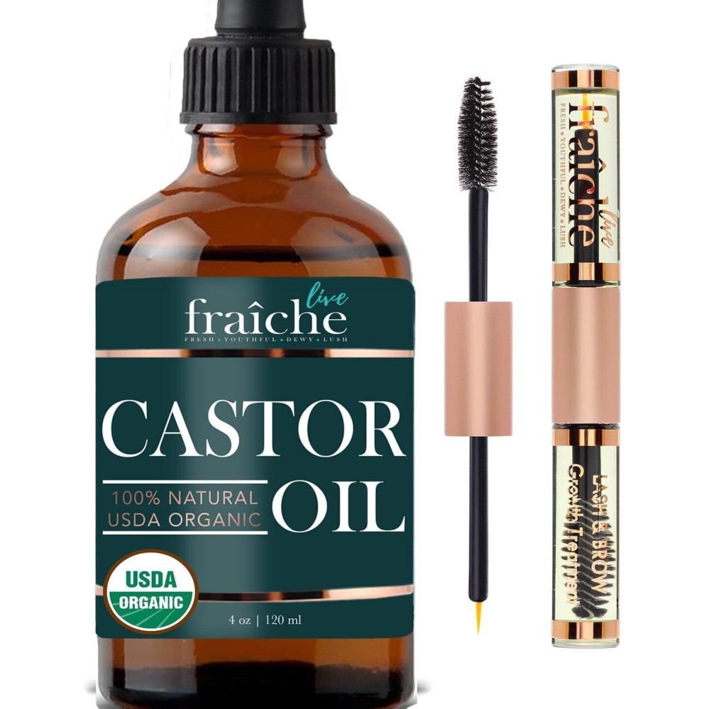 Live Fraiche Organic Castor Oil (4oz) + Filled Mascara Tube, 100% USDA Pure, Cold Pressed, Hexane Free Lash Serum Hair Growth Oil for Eyelashes, Eyebrows, Hair - Brow and Hair Treatment Oil Live Fraiche Organic Castor Oil (4oz) + Filled Mascara Tube, 100% USDA Pure, Cold Pressed, Hexane Free Lash Serum Hair Growth Oil for Eyelashes, Eyebrows, Hair - Brow and Hair Treatment Oil
