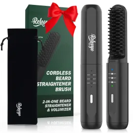 REHOYO Beard Straightener for Men, Portable Cordless Heated Hair & Beard Straightening Brush with Anti-Scald & Ionic Technology, 3 Temperature Setting Comb For Home Travel REHOYO Beard Straightener for Men, Portable Cordless Heated Hair & Beard Straightening Brush with Anti-Scald & Ionic Technology, 3 Temperature Setting Comb For Home Travel