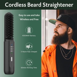 REHOYO Beard Straightener for Men, Portable Cordless Heated Hair & Beard Straightening Brush with Anti-Scald & Ionic Technology, 3 Temperature Setting Comb For Home Travel REHOYO Beard Straightener for Men, Portable Cordless Heated Hair & Beard Straightening Brush with Anti-Scald & Ionic Technology, 3 Temperature Setting Comb For Home Travel