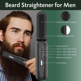 REHOYO Beard Straightener for Men, Portable Cordless Heated Hair & Beard Straightening Brush with Anti-Scald & Ionic Technology, 3 Temperature Setting Comb For Home Travel REHOYO Beard Straightener for Men, Portable Cordless Heated Hair & Beard Straightening Brush with Anti-Scald & Ionic Technology, 3 Temperature Setting Comb For Home Travel