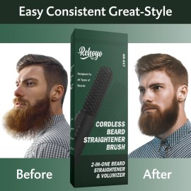 REHOYO Beard Straightener for Men, Portable Cordless Heated Hair & Beard Straightening Brush with Anti-Scald & Ionic Technology, 3 Temperature Setting Comb For Home Travel REHOYO Beard Straightener for Men, Portable Cordless Heated Hair & Beard Straightening Brush with Anti-Scald & Ionic Technology, 3 Temperature Setting Comb For Home Travel