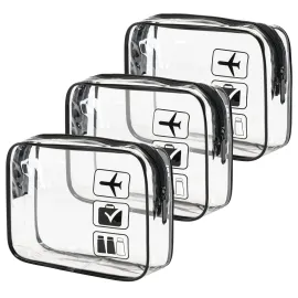 MODENGKONGJIAN TSA Approved Toiletry Bag, 3 Pcs Clear Toiletries Bags Quart Size Travel Makeup Cosmetic Bag for Women Men, Carry on Airport Airline Compliant Bag (Black) MODENGKONGJIAN TSA Approved Toiletry Bag, 3 Pcs Clear Toiletries Bags Quart Size Travel Makeup Cosmetic Bag for Women Men, Carry on Airport Airline Compliant Bag (Black)