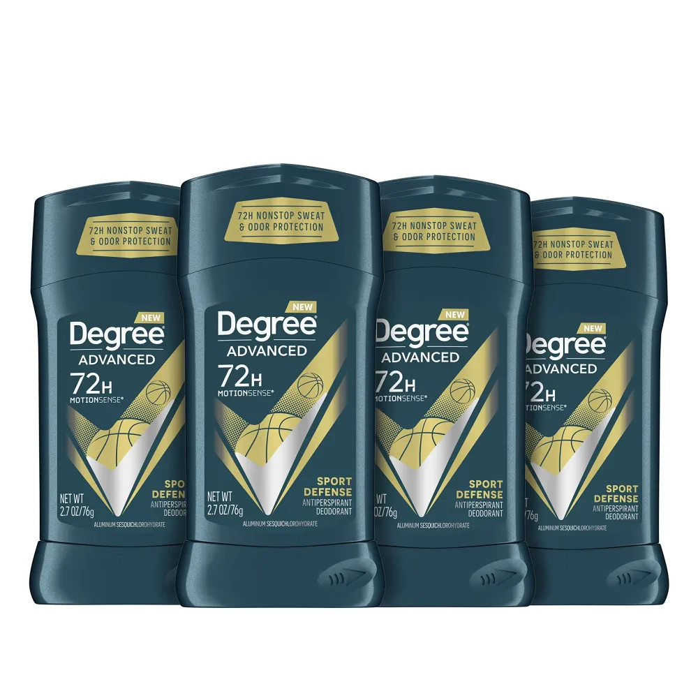 Degree Men Advanced Antiperspirant Deodorant 72-Hour Sweat and Odor Protection Sport Defense Antiperspirant For Men With MotionSense Technology 2.7 oz 4 Count Degree Men Advanced Antiperspirant Deodorant 72-Hour Sweat and Odor Protection Sport Defense Antiperspirant For Men With MotionSense Technology 2.7 oz 4 Count