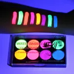 MEICOLY Neon Face Paint,UV Blacklight Glow Face Paint,8 Bright Colors Neon Fluorescent Rave Body Paint Palette,Water Activated Eyeliner,Water Based Glow In The Dark Halloween Washable for Kids Adults