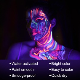 MEICOLY Neon Face Paint,UV Blacklight Glow Face Paint,8 Bright Colors Neon Fluorescent Rave Body Paint Palette,Water Activated Eyeliner,Water Based Glow In The Dark Halloween Washable for Kids Adults MEICOLY Neon Face Paint,UV Blacklight Glow Face Paint,8 Bright Colors Neon Fluorescent Rave Body Paint Palette,Water Activated Eyeliner,Water Based Glow In The Dark Halloween Washable for Kids Adults