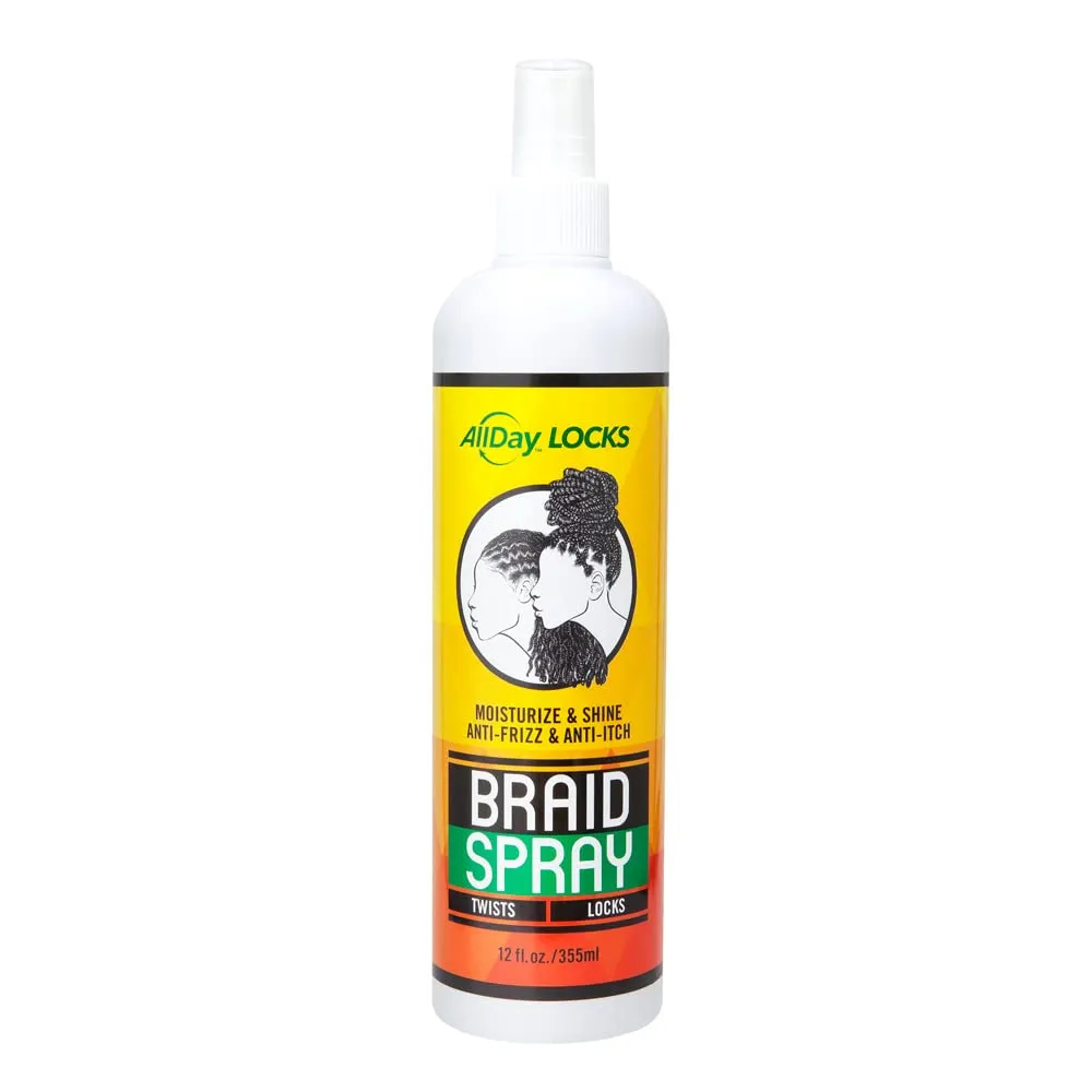 AllDay Locks Braid Spray | Alleviates Itchy & Dry Scalp | Easy to Use, Moisturizes, High Shine for Dull Hair | Cleanses & Revives Braids, Locks, Twists, Cornrows | 12 oz