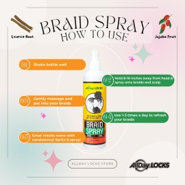AllDay Locks Braid Spray | Alleviates Itchy & Dry Scalp | Easy to Use, Moisturizes, High Shine for Dull Hair | Cleanses & Revives Braids, Locks, Twists, Cornrows | 12 oz