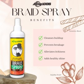 AllDay Locks Braid Spray | Alleviates Itchy & Dry Scalp | Easy to Use, Moisturizes, High Shine for Dull Hair | Cleanses & Revives Braids, Locks, Twists, Cornrows | 12 oz